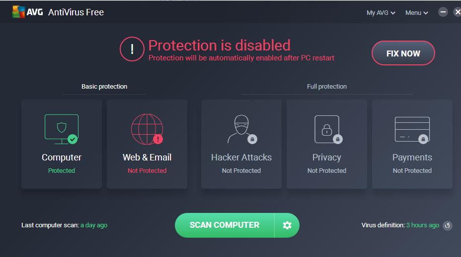 AVG protection disabled error