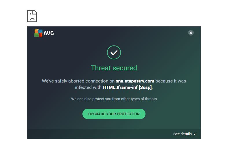 screenshot of error message from AVG