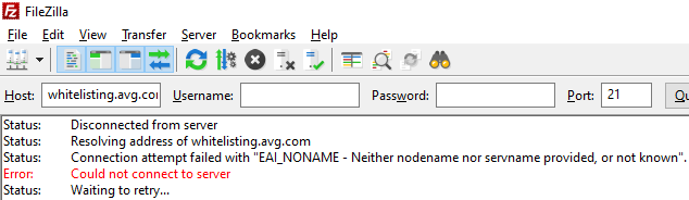 Connection attempt failed with "EAI_NONAME - Neither nodename nor servname provided, or not known".