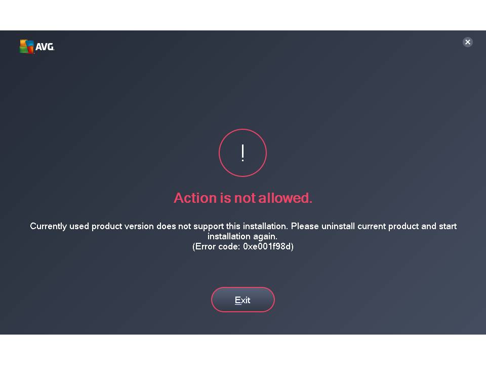 Error 0xe001f98d  ...when trying to reinstall free AVG Antivirus on Windows XP Professional SP3.