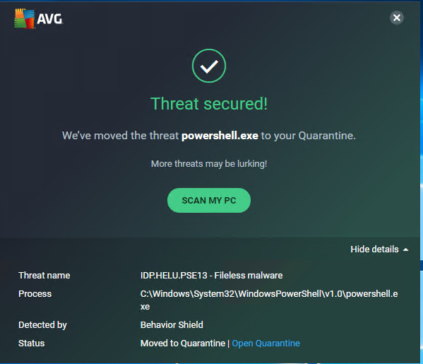 AVG blocks powershell.exe ( I run commands through POWERCLI) AVG