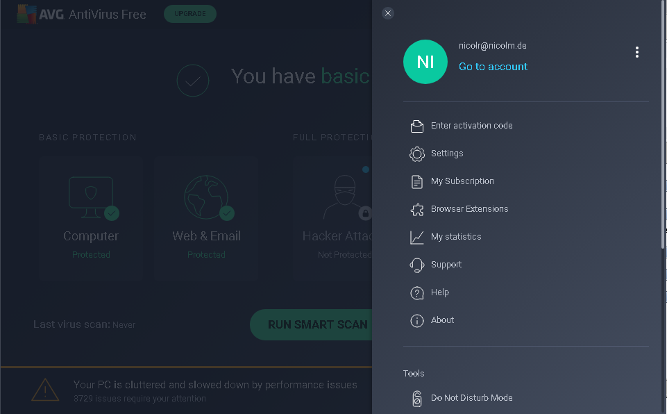 AVG-menu_NO quarantine