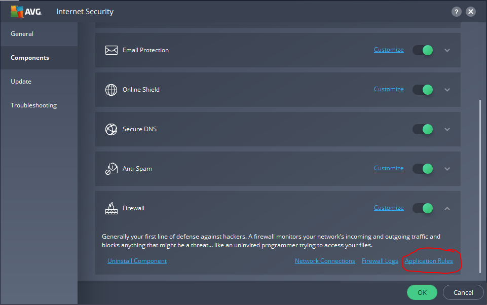 Firewall settings AVG Security 2017 AVG