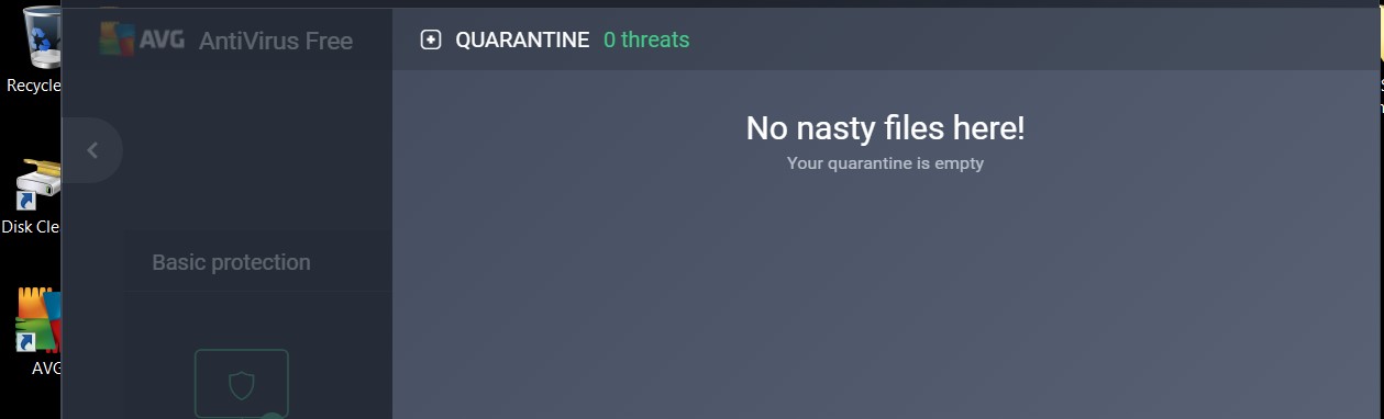 AVG Quanantine page that is empty in spite of your popup