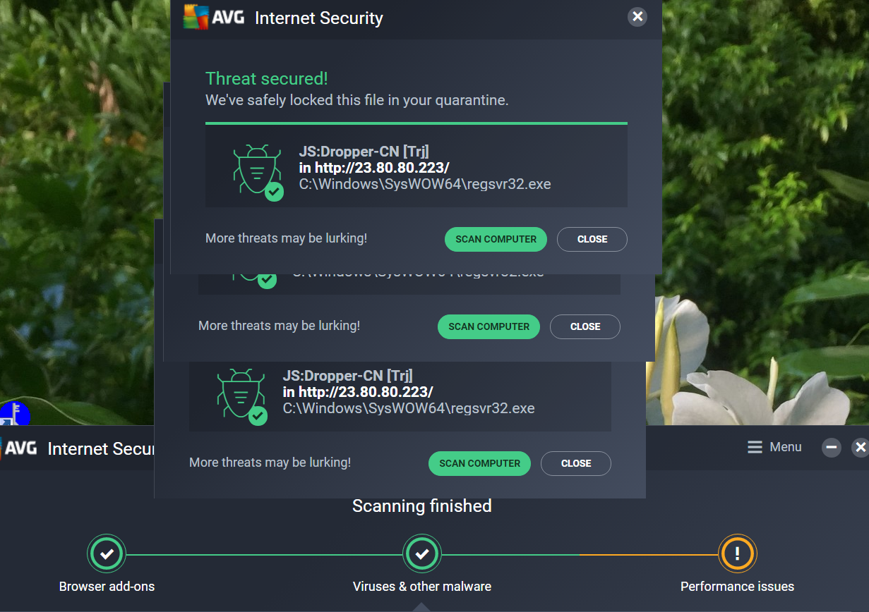"Threat secured!" Annoying Popup won't go away! | AVG