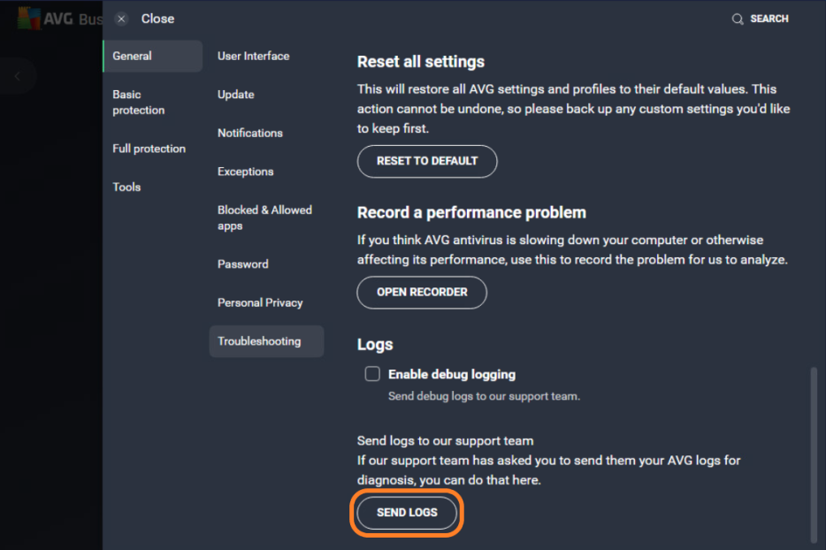 AVG_Troubleshooting_SendLogsButton_934x622